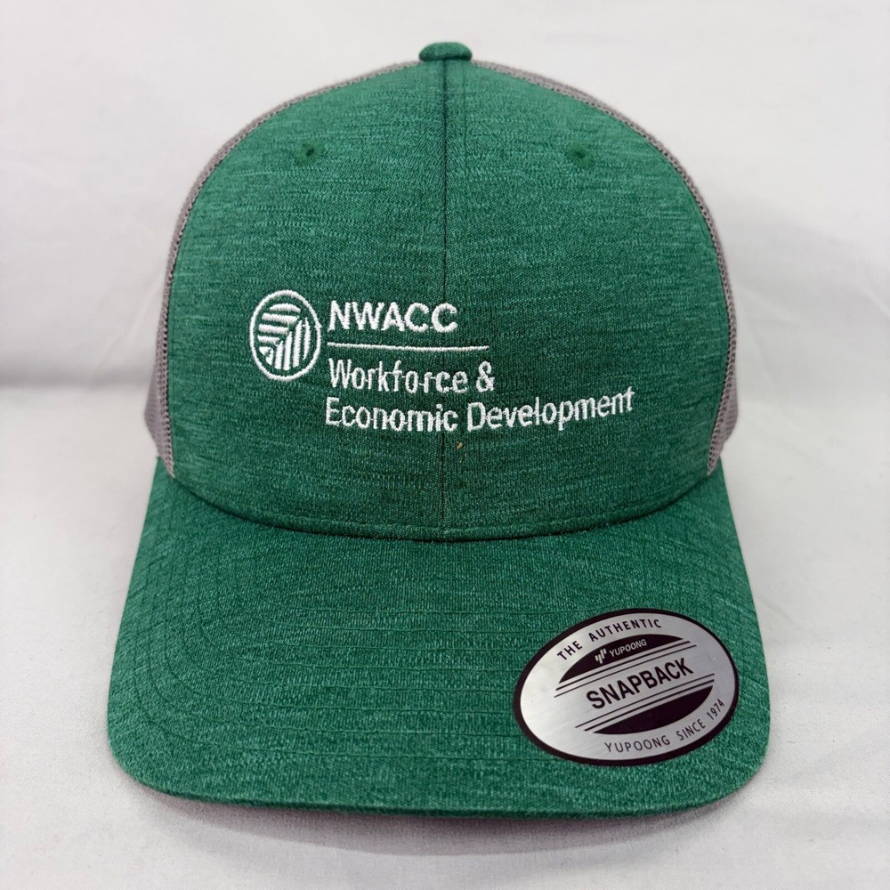 Yupoong Trucker Hat NWACC Workforce Mens OS Green Grey Snapback Mesh Cap